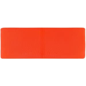 An orange running headband with a smooth, even texture, featuring a simple design and a visible logo.