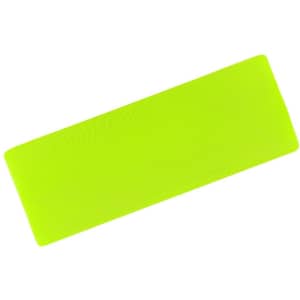 A running headband in bright lime green, featuring a smooth texture and a logo.
