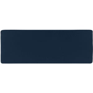 A navy blue running headband with a smooth texture and a simple design, featuring a logo.