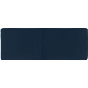 A navy running headband with a simple design and an unembellished surface. It features a logo.