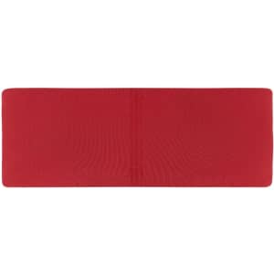 A red running headband with a smooth texture and a simple design, featuring a logo.