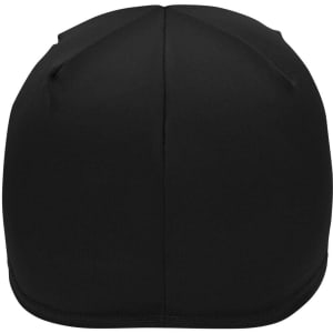 A black running beanie with a smooth, form-fitting design and a simple logo.