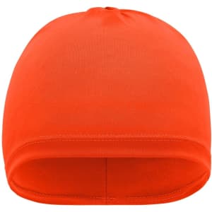 An orange running beanie with a smooth, fitted design and no visible branding.