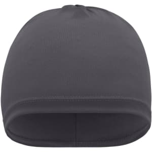 A running beanie in dark grey, featuring a smooth, fitted design. The beanie has a simple, unembellished style.