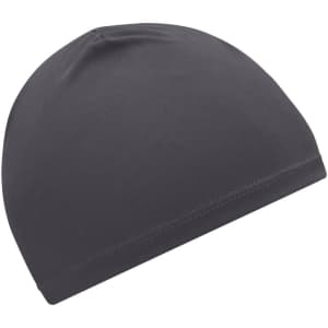 A dark grey running beanie with a smooth, fitted design. The beanie features a subtle logo.