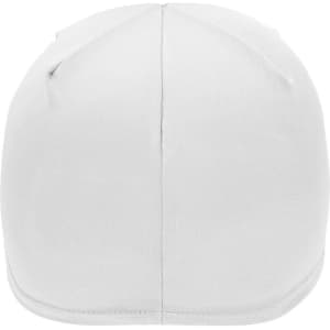 A running beanie in solid white with a smooth finish and fitted design. Features a small logo on the side.