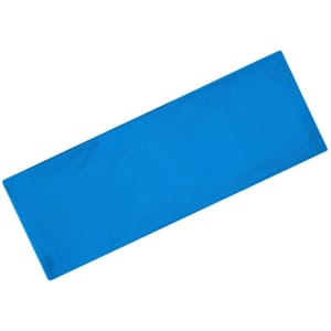 A blue running headband featuring a logo, designed for comfort and style during activities.