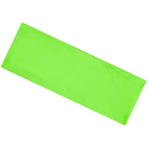 A bright green running headband with a smooth, plain fabric. The item features a logo on one side.