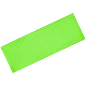 A green running headband with a smooth, flat design, featuring a logo.