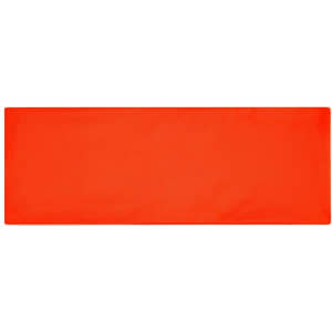 An orange running headband with a smooth, non-textured surface and a logo on one side.