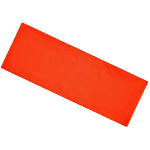An orange running headband with a smooth, flat surface and a simple design. It has a logo on one side.