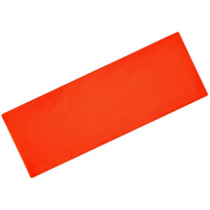 An orange running headband with a smooth and flat design, featuring a logo.