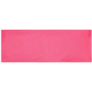 A pink running headband featuring a simple, solid design with a logo in one corner.