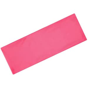 A pink running headband with a smooth surface and a logo.