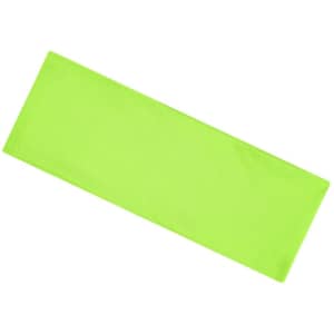 A bright green running headband featuring a logo, designed for active wear.