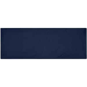 A navy running headband with a simple design and a logo on one side.