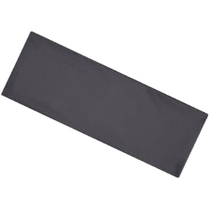 A dark grey running headband featuring a smooth, flat design and a logo.