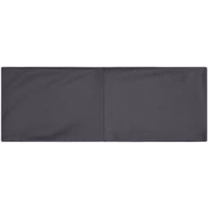A running headband in a solid black colour, featuring a logo on one side.