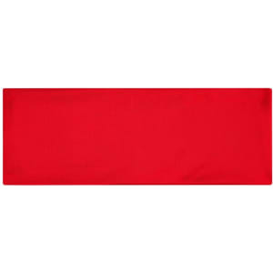 A red running headband with a smooth texture, featuring a logo.