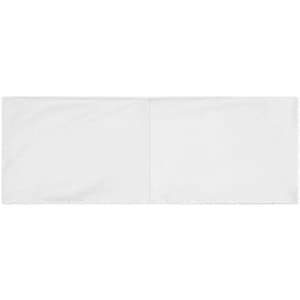 A white running headband with a simple design and a logo in the centre.