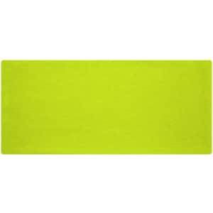 A bright lime green headband, made from bio cotton, featuring a simple design and a logo.