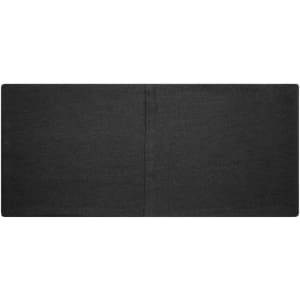 A dark grey headband made from bio cotton, featuring a logo at one end.
