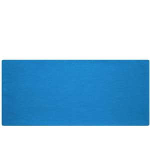 A blue bio cotton headband with a soft texture, featuring an unembellished design and a logo.