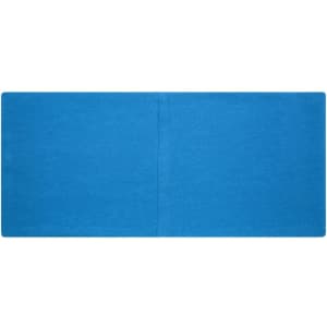 A blue bio cotton headband with a simple design and a logo on it.
