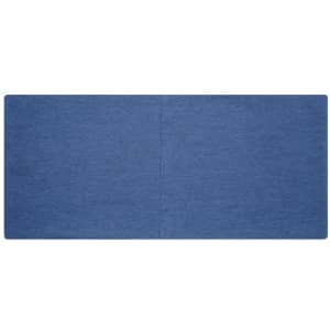 A blue bio cotton headband displayed flat, featuring a logo on one side.