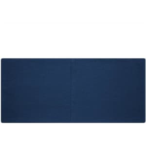 A navy blue headband made of bio cotton, featuring a logo at one end.