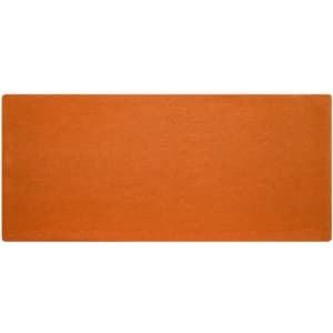 An orange headband with a smooth, textured finish, featuring a logo.
