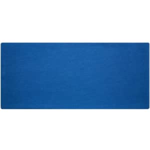 A blue bio cotton headband with an even texture, featuring a branding logo.
