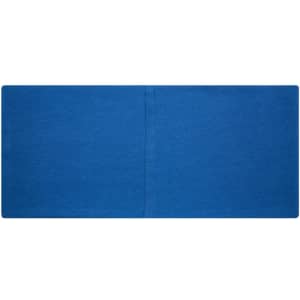 A blue cotton headband featuring a simple design and a logo.