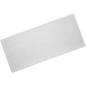 A white bio cotton headband, rectangular in shape, featuring a logo.