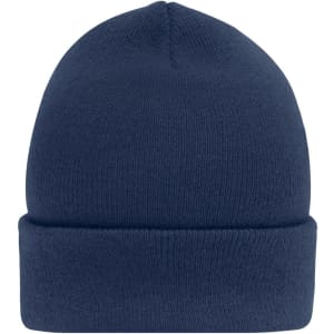 A high brim beanie in navy blue with a folded cuff and no visible logos or text.
