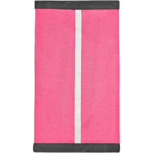 A pink and grey Winter X-Tube scarf with a white stripe down the centre, featuring a logo.