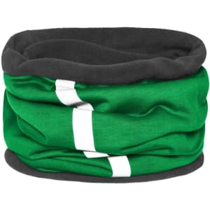 A green and black Winter X-Tube scarf with a smooth texture and a logo.
