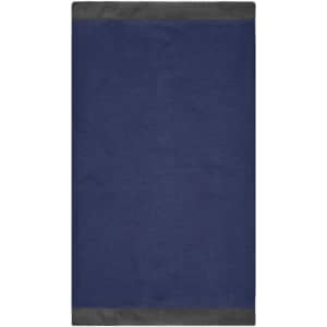 A navy blue Winter X-Tube scarf with a contrasting grey border and a logo. Suitable for cold weather.