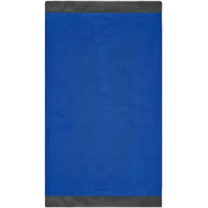 A blue Winter X-Tube scarf with grey edges, featuring a logo on the design.