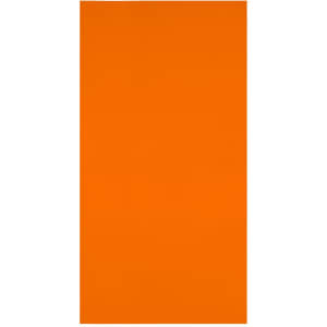 An orange sunshade with a smooth surface, featuring a logo in one corner.