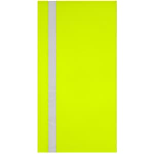 A bright yellow sunshade featuring a reflective grey stripe. It has a plain design and includes branding.