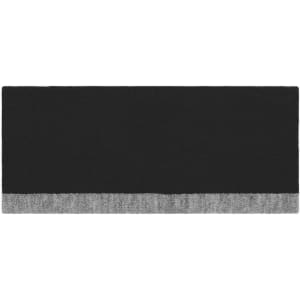 A reversible headband in black with a grey trim, featuring a logo on one side.