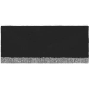 A reversible headband in black with a grey bottom section, featuring a simple design and a logo.