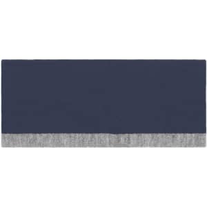 A reversible headband featuring navy blue and grey colours with a subtle logo.