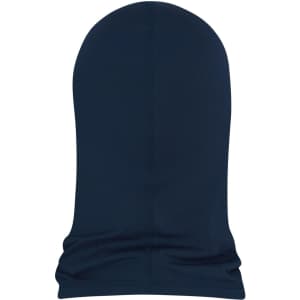 A navy balaclava with a seamless design, featuring a logo in a slightly lighter shade.