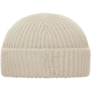 A cream-coloured Fisherman Beanie featuring a ribbed knit design. The beanie has no visible logos or branding.
