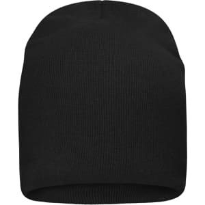 A black beanie made from bio cotton, featuring a close-fitting design with a ribbed texture and no visible logos.