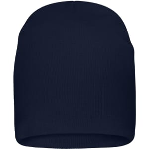 A navy beanie made of bio cotton with a fitted design and no visible logos.