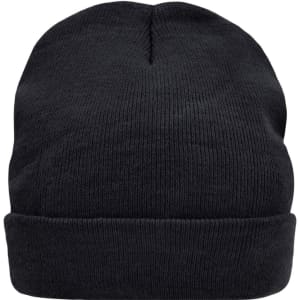 A black knitted beanie with Thinsulate™ insulation and a simple folded design. It features a logo on the side.