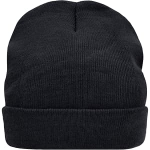 A knitted black beanie featuring Thinsulate™ technology and a branded logo.